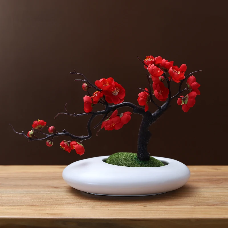 

Chinese Ceramic Vase Simulation Winter Plum Flower Arrangement Bookcase Furnishing Crafts Home Livingroom Desktop Accessories