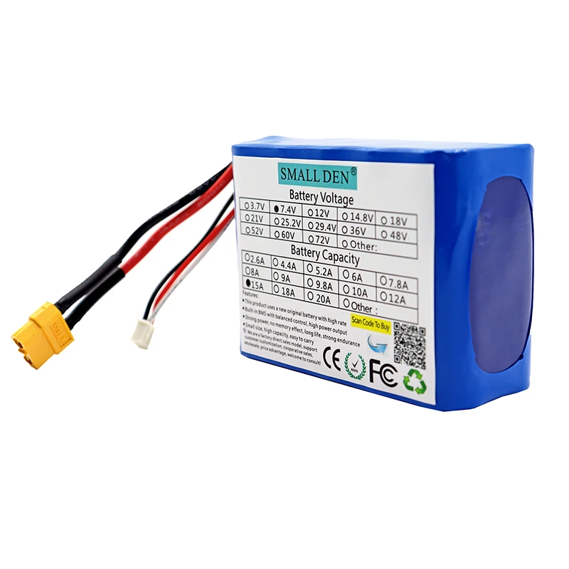 7.4V 15A 18650 lithium battery pack 2S5P 15000mAh high current, high power battery for UAV model electric toy car