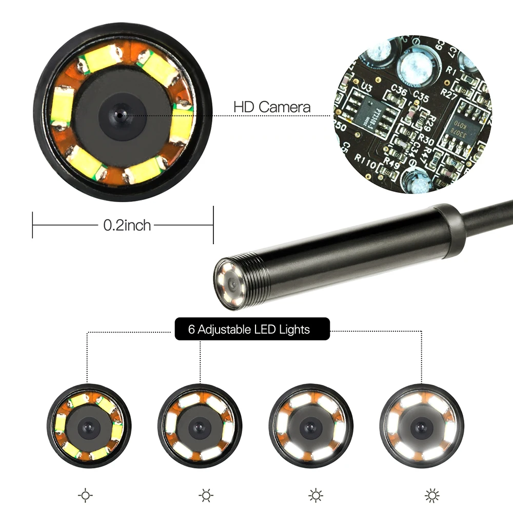 10m Borescope USB Camera Endoscope 7MM  OTG Micro USB Endoscopic Inspection Camera with 6 LED for Android/Win7/8/10