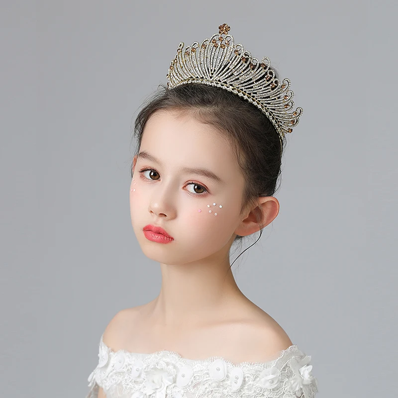 

Champagne Gold Silver Color Wedding Hair Accessories Luxury Rhinestone Children Tiaras And Crowns Kids Headdress Party Gifts