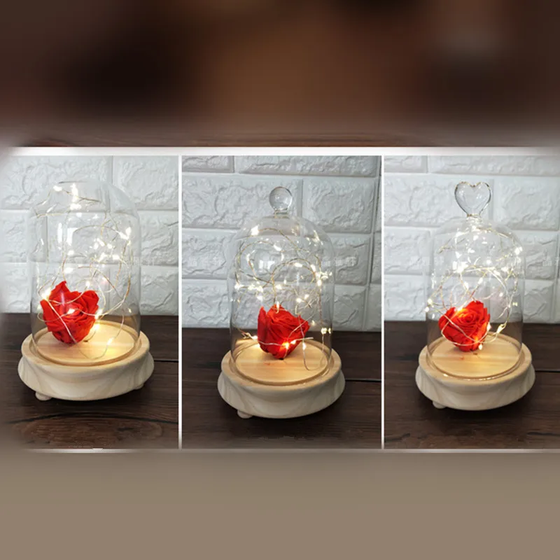 2sets/pack 10*15cm Small Size Glass Dome Vase Home Decoration Luminous Log Base Transparent Cover Friend Favor Gift Wedding Prop