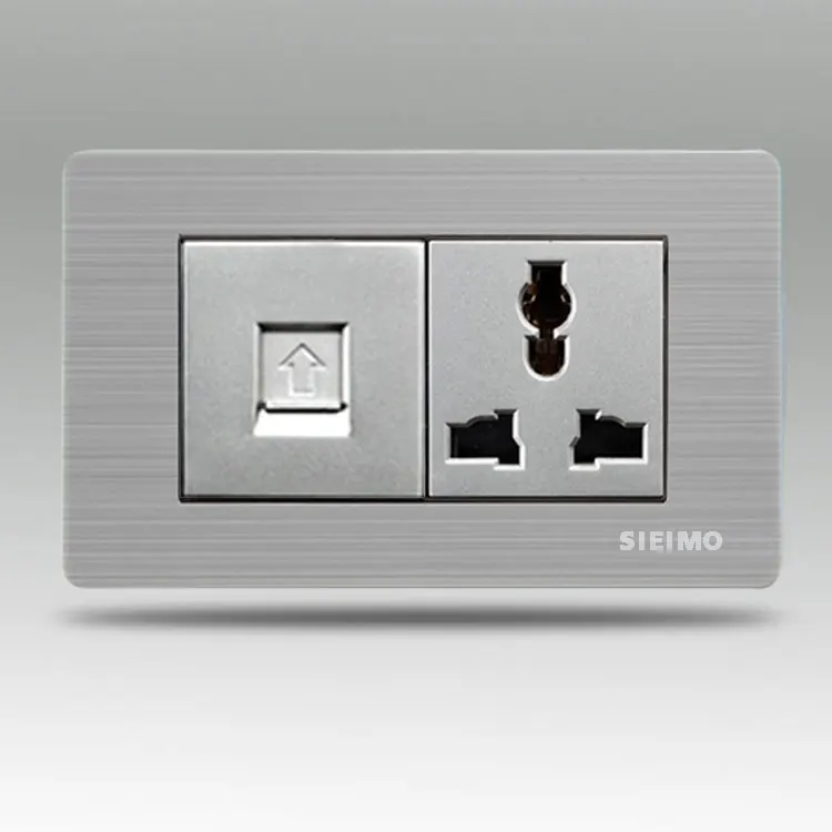 Z  Computer 3 Hole Multifunction Wall Socket Silver 118*72MM 10A 110~250V Luxury Wall Outlet Panel Electric Socket