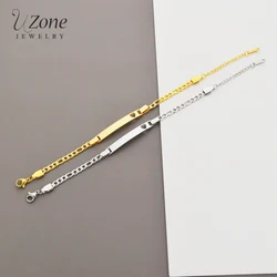 UZone Custom Romantic Engrave Name Stainless Steel Chain Bracelet for Women with Empty Heart Couple Lover Birthday Gift Jewelry