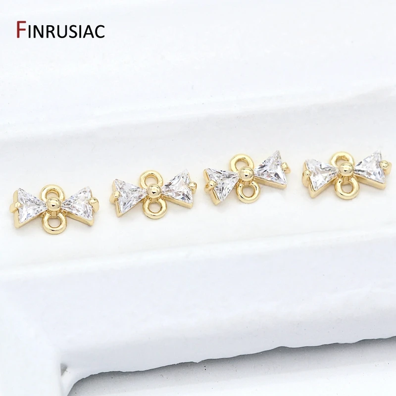 Wholesale 14k Gold Plated Zircon Small Mini Bow Connectors Charm Accessories For Bracelets Earrings Jewelry Making DIY Part