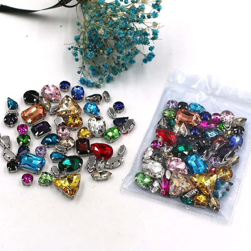 Hot Sale mixed shape crystal glass rhinestones faltback sew on rhinestones for clothing earring necklace accessories