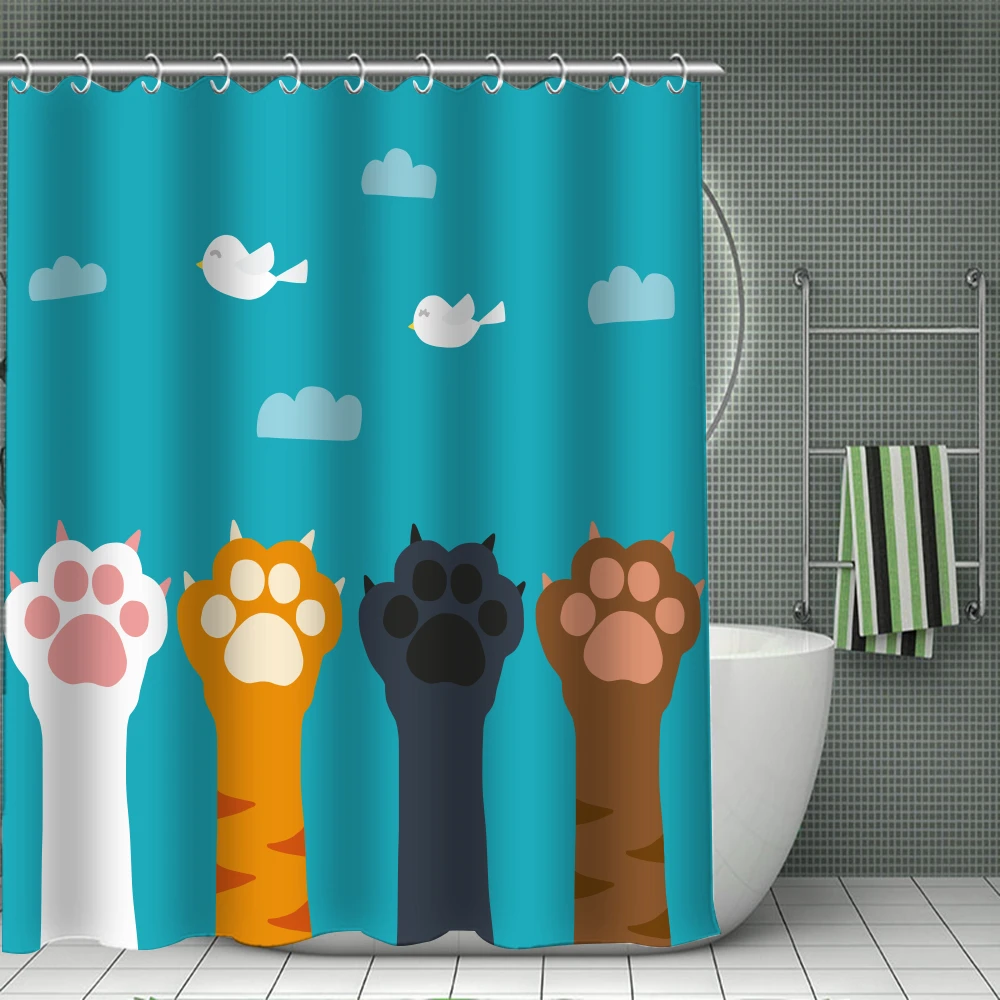 Cartoon Animal Plant Shower Curtains Flower Dog Paw Print Christmas Kid Home Decor Fabric Bath Curtains Bathroom Accessories Set