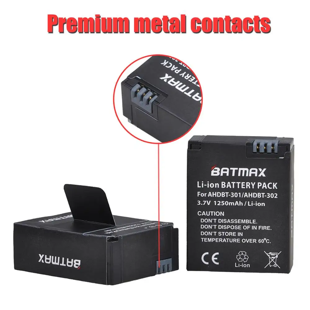 Batmax Battery For GoPro Hero3 Hero3+ battery 1250mAh +LED Dual Charger with Type C Port for Gopro Hero3 Hero3+ Action Camera