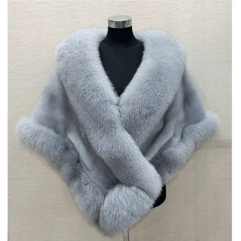 Women Fur Shoulder Wrap Bridal Shawls Winter Cape Female Jacket White Black Faux Fur Wedding Shrug Coat Warm Jaqueta Feminina