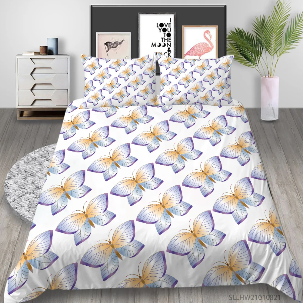 Cartoon Butterfly Print Bedding Set King Size Comforter Cover Set Pillowcase Bedroom Decoration Hotsale