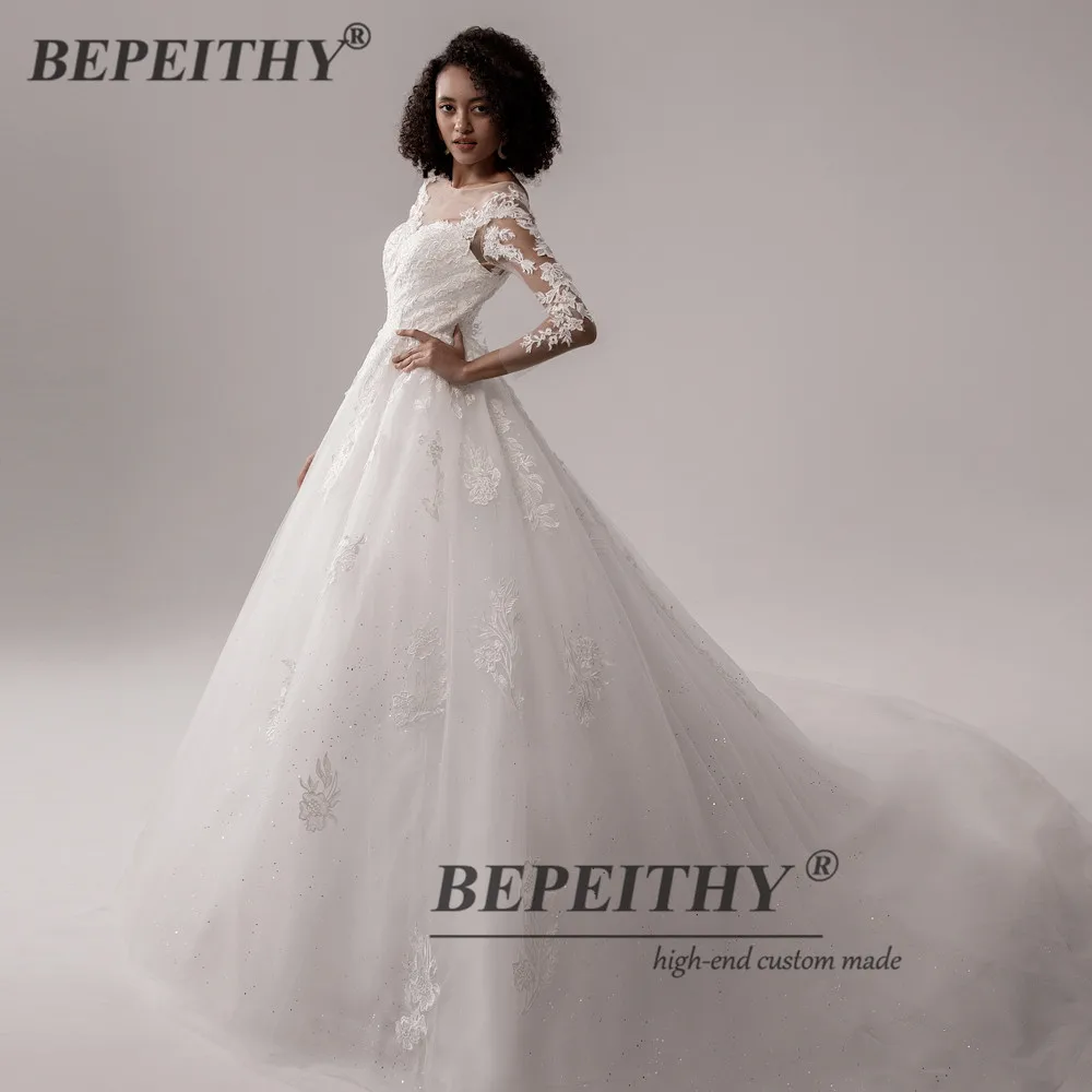 BEPEITHY-vestido De Novia De encaje para mujer, prenda De vestir De manga larga con cuello redondo, Estilo Vintage indio, tienda en línea, 2021