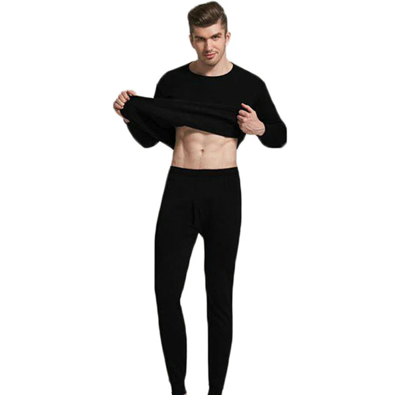 Men Seamless Elastic Warm Velvet Inner Wear Thermals Underwear Pajama Set for Home XIN-Shipping