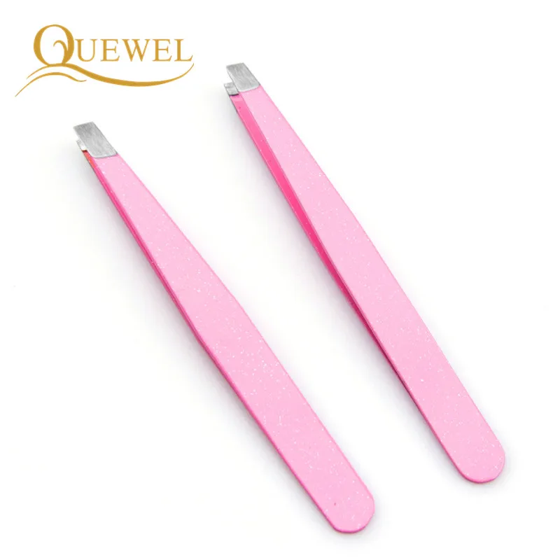 Quewel 1PC Black/Pink Eyebrow Tweezers False Eyelash Applicator Face Hair Clip Stainless Steel Tweezer Beauty Makeup Tool