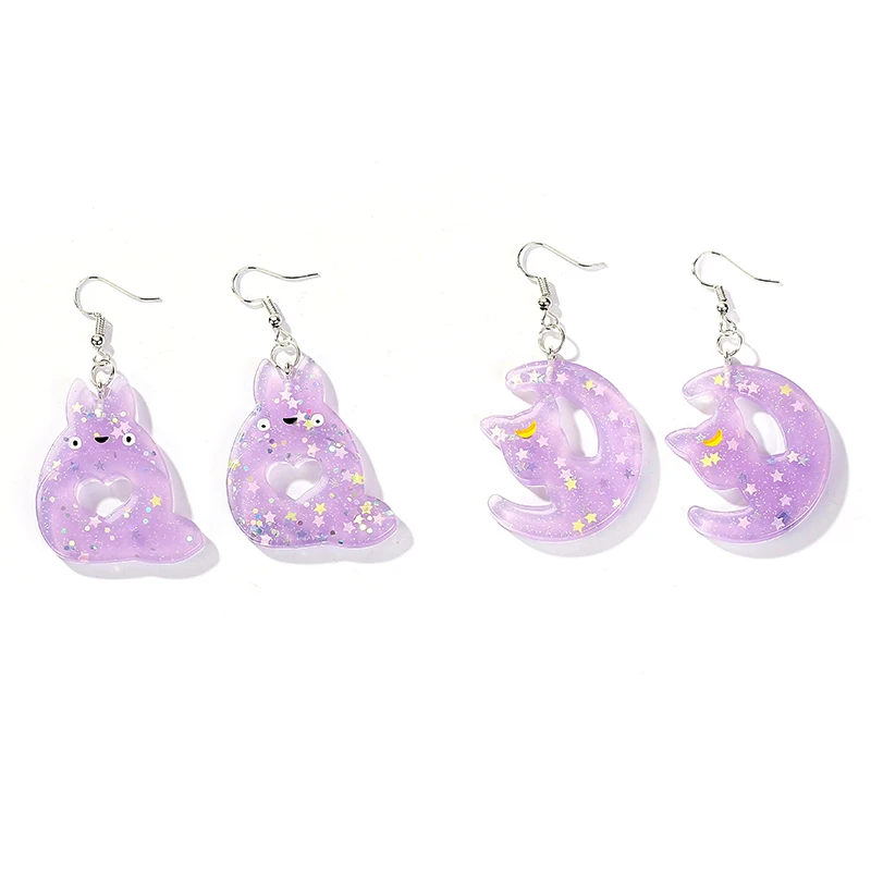 1pair Fashion Craft  Glitter Skull ,Totoro and flower Drop Earring Resin earring for Birthday Gift Child  Girls Teens Jewelry