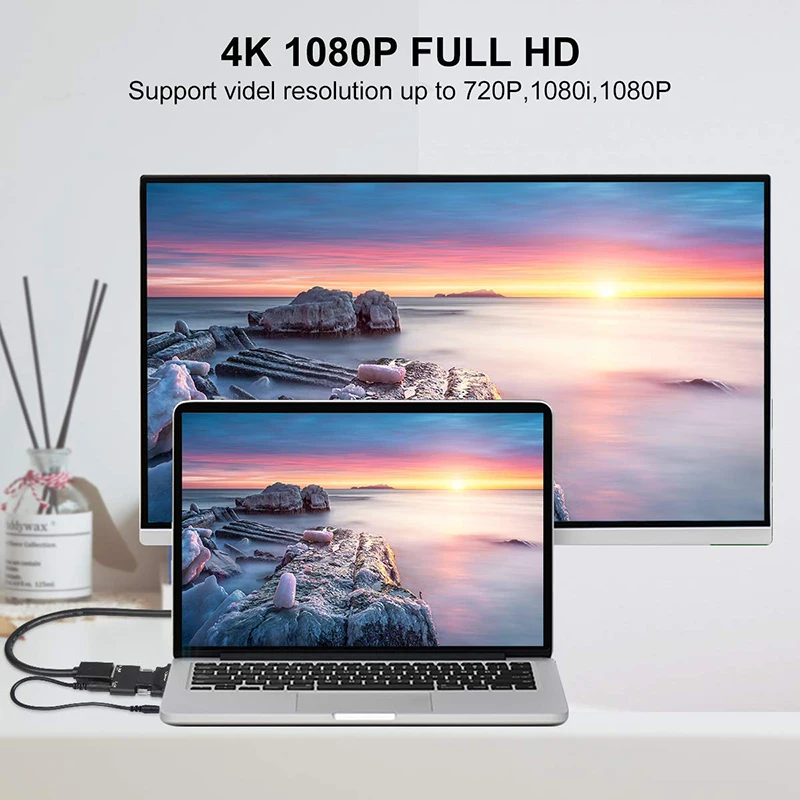 Адаптер HDMI/VGA, ТВ-приставка, 1080P, ПК, разъем Aux 3,5, видео и аудио кабель, конвертер, проектор, монитор, проектор, порт дисплея
