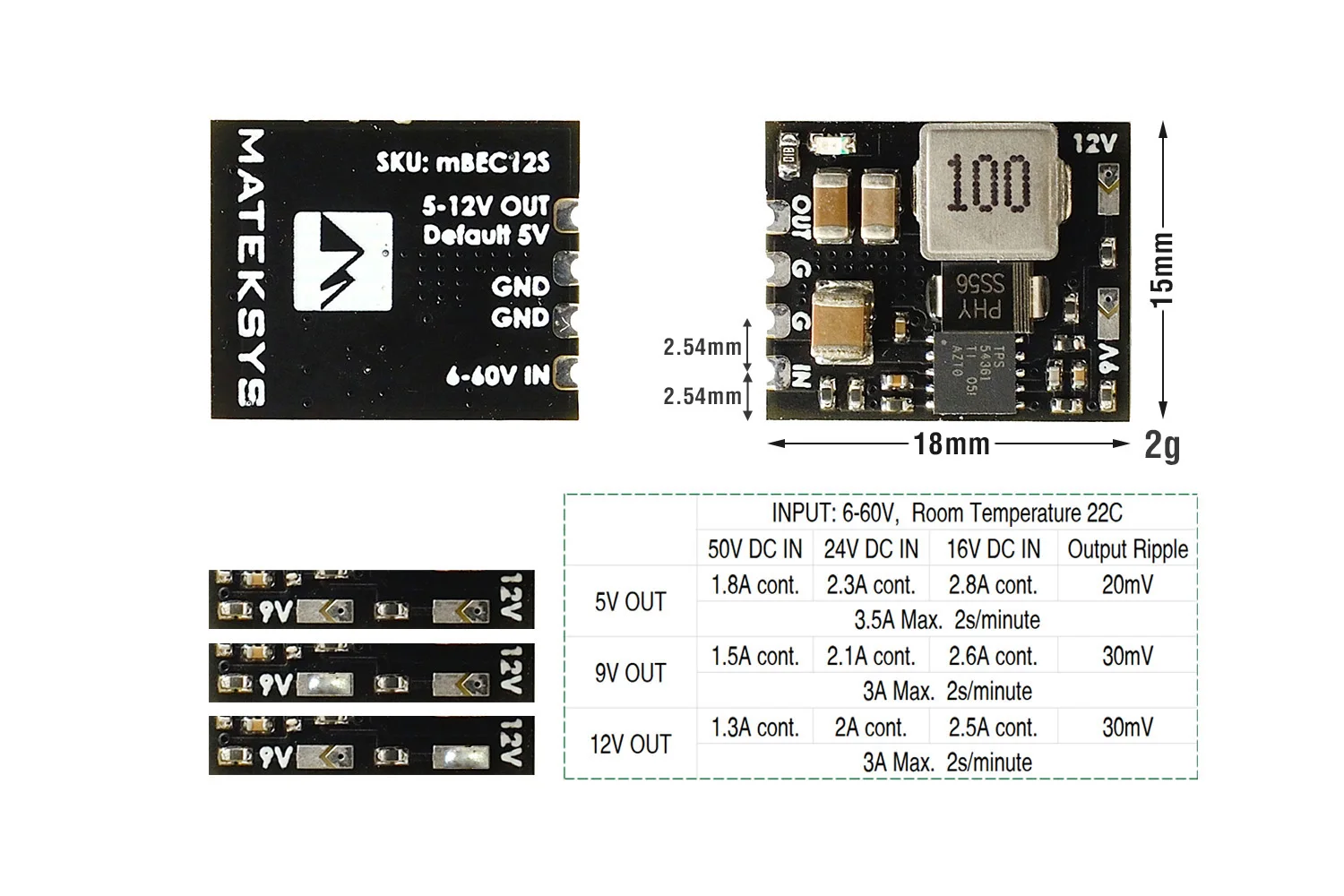 Matek System Mateksys MICRO BEC 6-60V TO 5V/9V/12V-ADJ FPV racing drone RC accessories parts