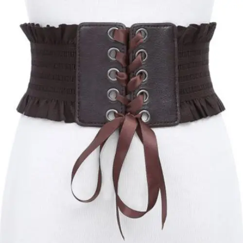 Women Ladies Fashion Stretch Belt Tassels Elastic Buckle Wide Dress Corset Soft PU Leather Waistband