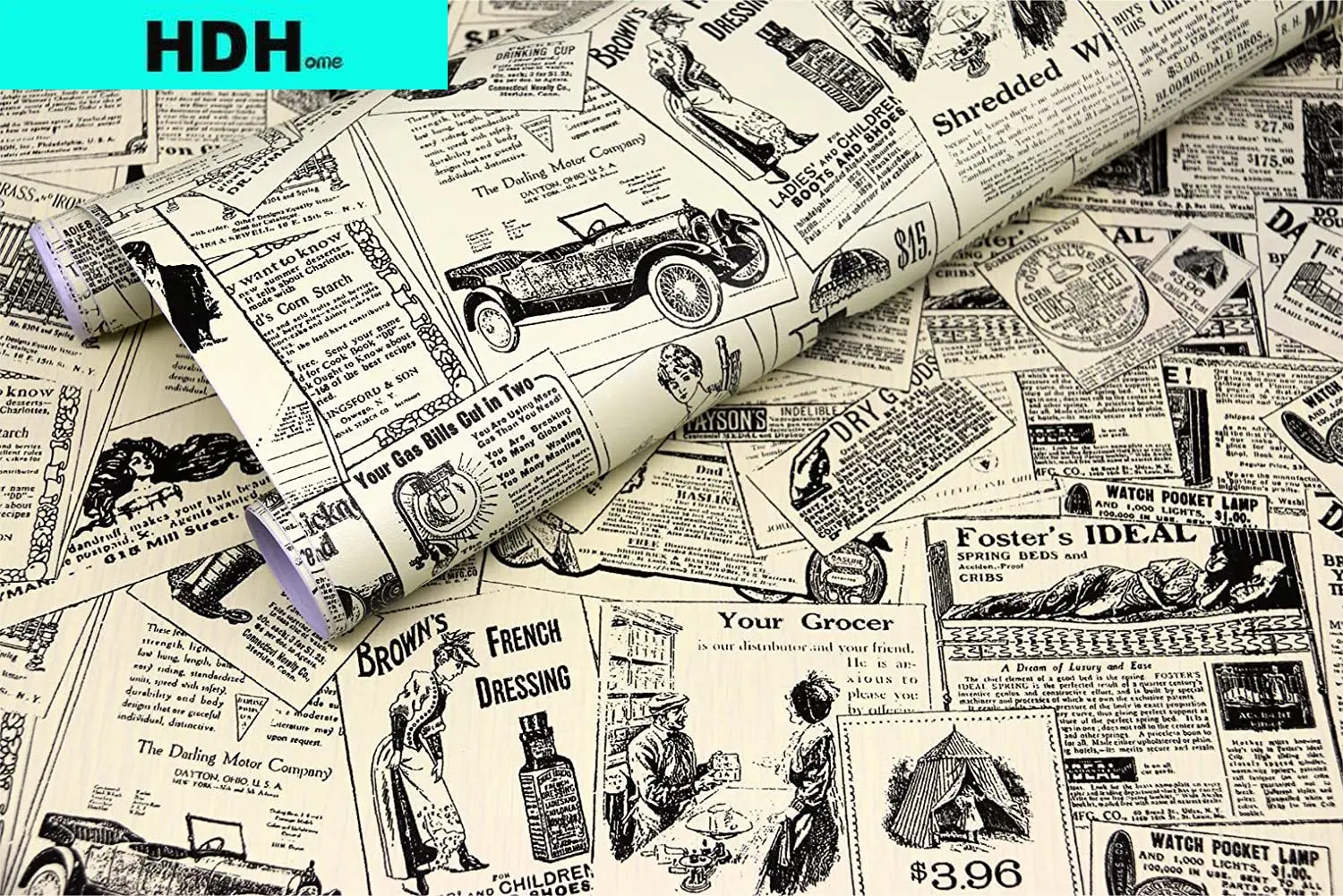 Vintage Newspaper Peel and Stick Wallpaper Removable Self-Adhesive Wall Paper Waterproof Stamp Desktop Renovation Rustic Style