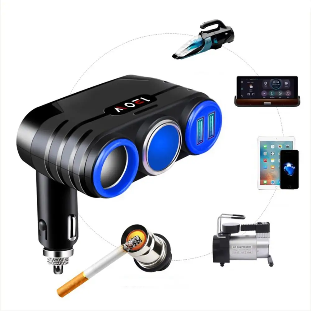 3 Way Car Cigarette Lighter & Phone Charger Socket Splitter Dual USB Port Power Adaptor DC12V-24V Charging Adapter