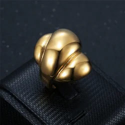 2021 New Punk Geometry Irregularity Wide Surface Glossy Gold Color Stainless Steel Rings for Women Girls Gifts Party Jewelry