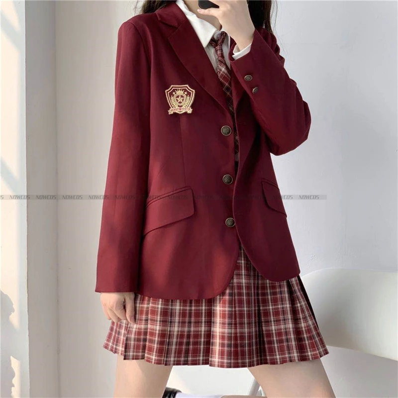 Amaranth weibliche Blazer Student Herbst Winter drei Knopf jk Uniform Anzug Jacke College-Stil lange Ärmel Mantel Kleidung