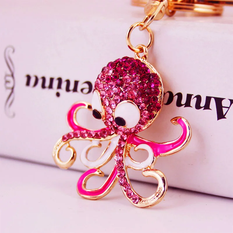 Creative Marine Animals Series Rhinestone Keychain Mermaid Little Turtle Dolphin Octopus Keychain Female Bag Bag Pendant Metal