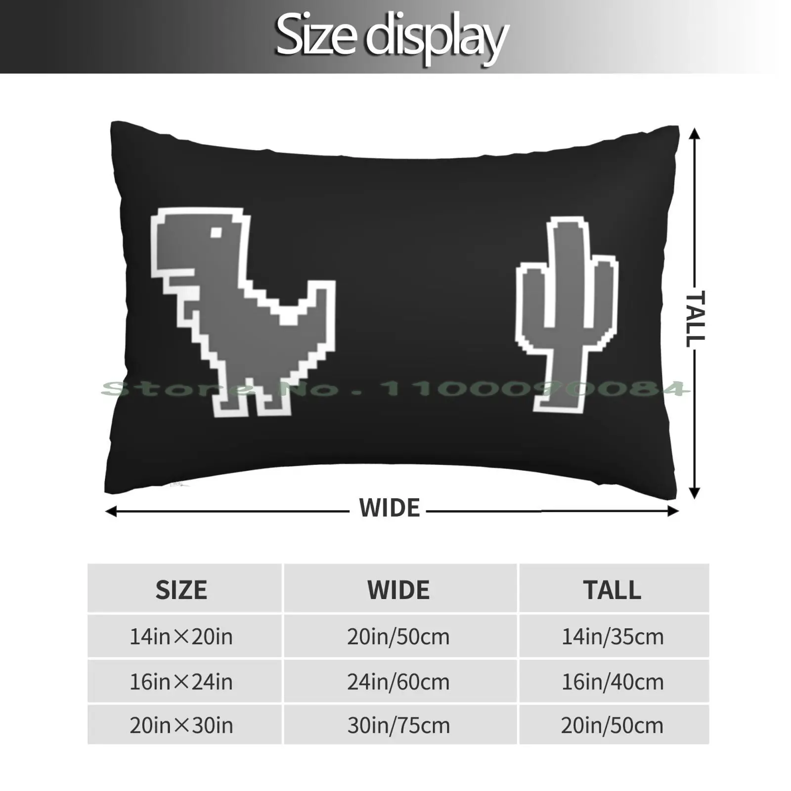 Chrome Dino T-Rex Pillow Case 20x30 50*75 Sofa Bedroom Chrome Dino T Rex Trex 404 Google Chrome Dinosaur Long Rectangle