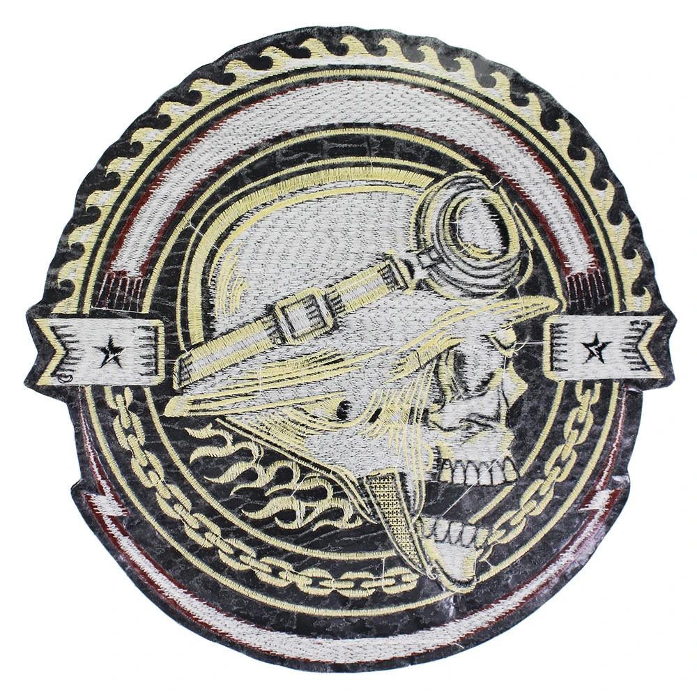 Embroidery Gear Skull Patches Motif Applique Iron on Stickers for Jacket Back Punk Bike Badges