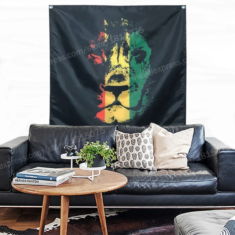 Jamaica Lion Rasta Reggae Flag Banner Polyester 120* 120cm Hang On The Wall 4 Grommets Custom Flag Indoor Music Rock