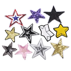 Star Embroidery Patch Towel Sequin Sewing Iron Badge Gold And Silver Red Black Blue Pink Clothes DIY Decal Process Decoration