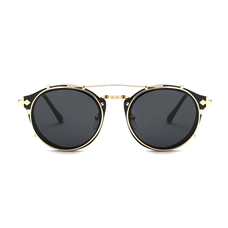 Kdeam Steam punk Clip On Sunglasses for Men  Brand Designer Round Sun Glasses Women Baroque Carved  Metal Legs  with Box