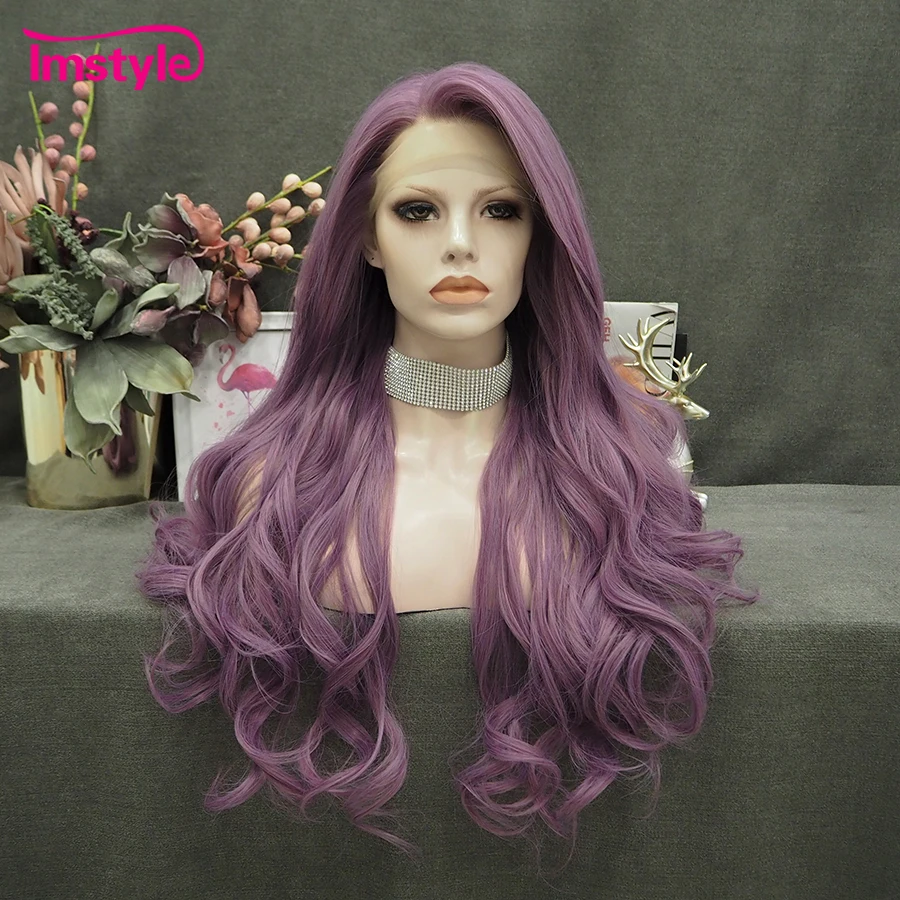 Imstyle Synthetic Lace Front Wig For Women Purple Wigs Long Natural Wavy High Temperature Fiber 24 Inch Cosplay Wigs