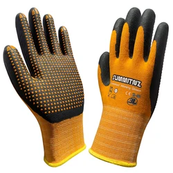 Super Grip Resistant Orange Nylon Spandex Maxi High Flex Nitrile Micro Foam Dots Safety Gardening Work Gloves