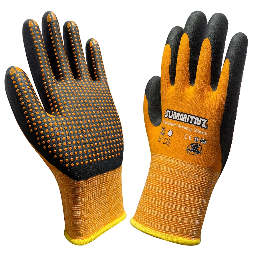 Gardening Work Gloves Nylon Spandex Super Grip Resistant Orange Maxi High Flex Nitrile Micro Foam Dots Safety Mittens