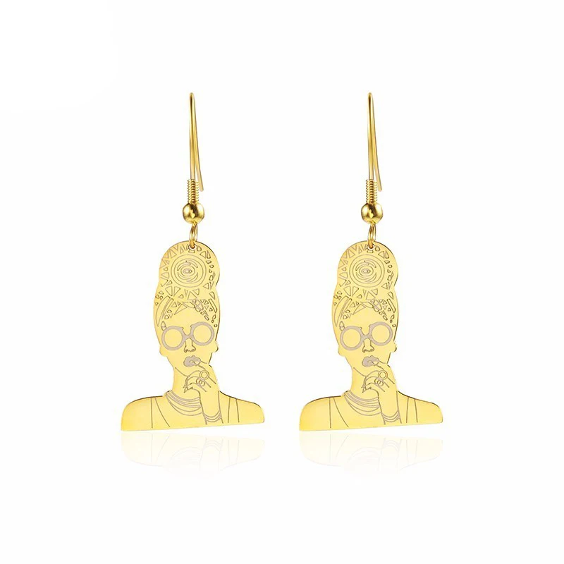 Stainless Steel Trend African Domineering Portrait Drop Earrings Center Female Jewellery