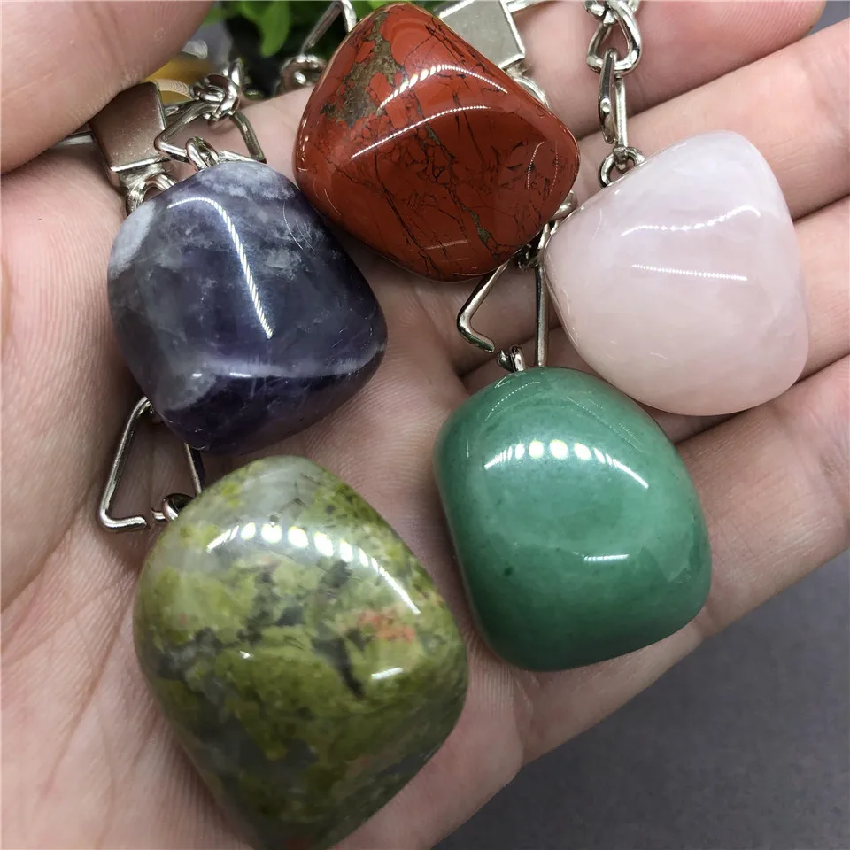 17 Types Natural Stone with Stainless Steel Keychain Pendant Accessories