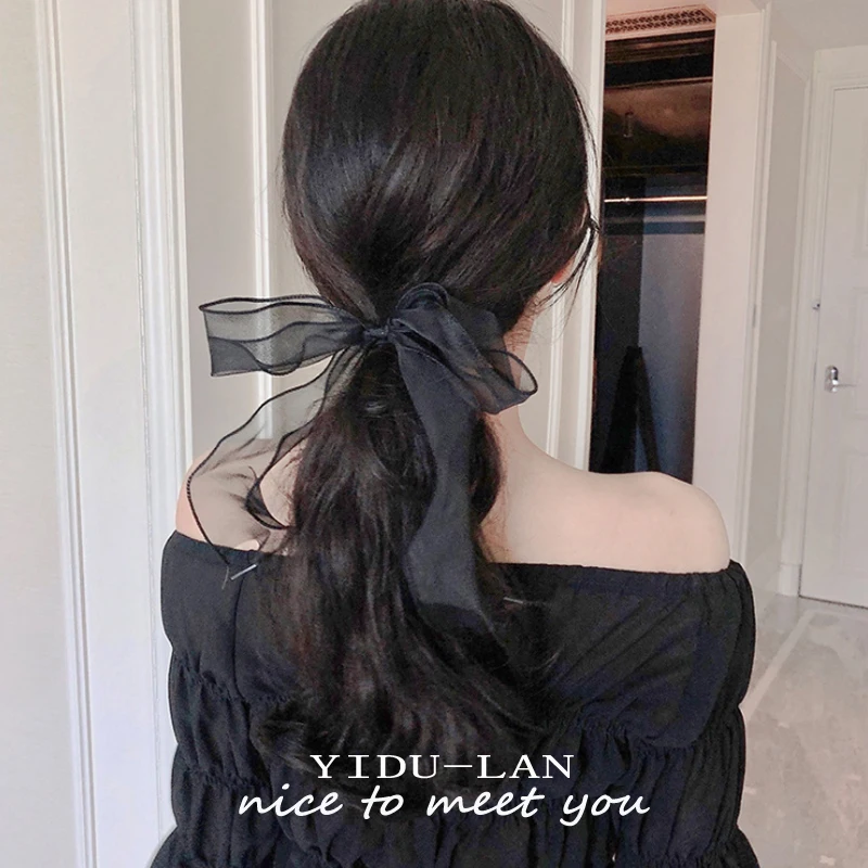 1PC Organza Streamers Elastic Hair Bands for Women Girls Bowknot Scrunchies Headband Hair Ties Ponytail Holder Hair Accessories