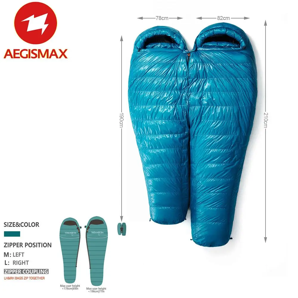 AEGISMAX M3 Lengthened Mummy Sleeping Bag Ultralight 95% White Goose Down Box Baffles Winter Outdoor Camping Hiking