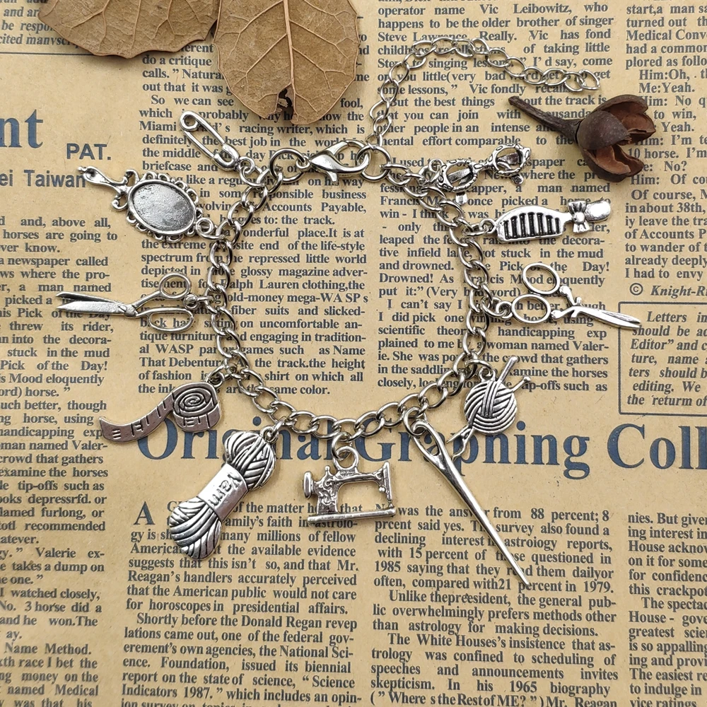 Unique Handmade Needlework Series Knitting Queen Sewing Machine Style Chain Bracelet Mother Grandma Birthday Gift CW017-020