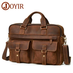 JOYIR Men's Briefcases Crazy Horse Leather Shoulder Messenger Bags Male Portfolio 15.6