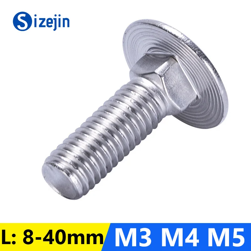 20-50PCS 304 Stainless Steel DIN603 GB14 Large Half Round Head Square Neck Bolt Bridge Big head Carriage Screws M3 M4 M5