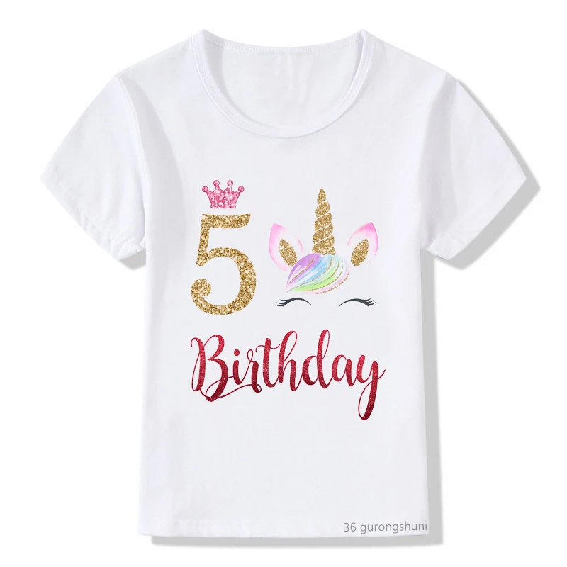 novelty design children's t-shirt 5-9th birthday costume unicorn graphic girls t shirt summer casual funny boys tshirts tops