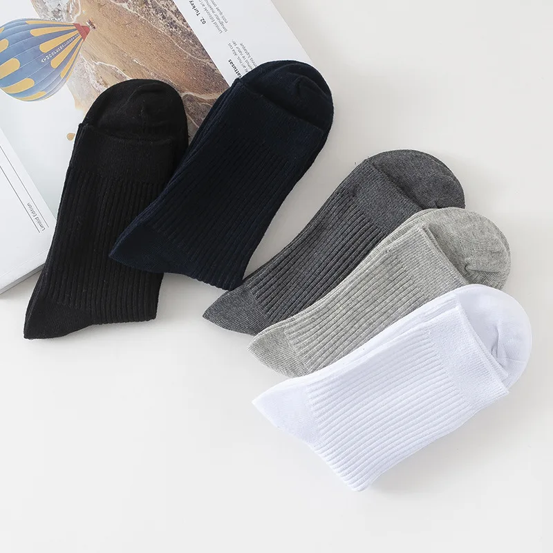 10Pairs/lot High Quality Men's Socks Cotton Business Breathable Double Needle Male Long Socks Black White 2020 New