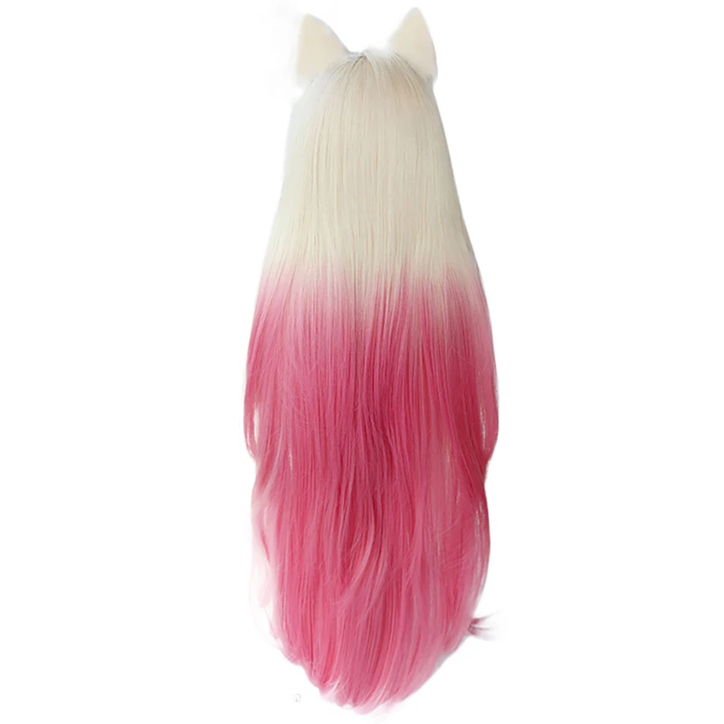 KDA Baddest Ahri Cosplay Wigs LOL KDA Cosplay Blonde Mixed Pink Heat Resistant Synthetic Hair Pelucas