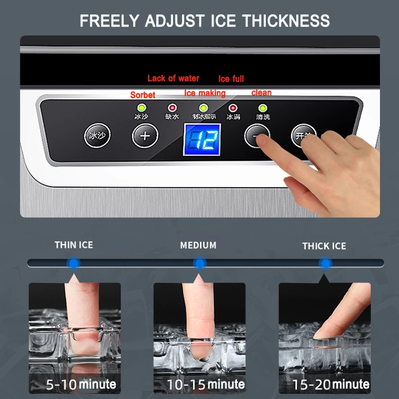 40 كجم/24 ساعة التجارية التلقائي آيس كيوب صانع المحمولة المنزلية الكهربائية آلة صنع الثلج مع وظيفة الثلج الرملية 220 فولت الساخن