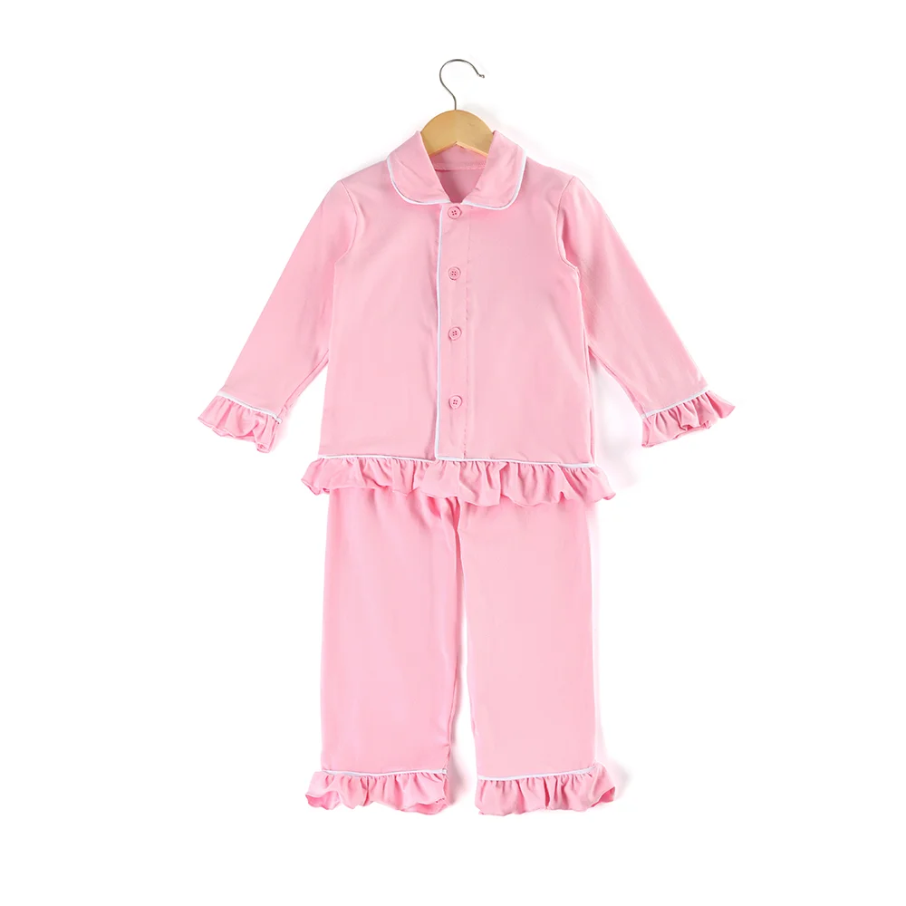 Winter Baby Clothes Christmas Long Sleeve Button Up Ruffle Pajamas Kids Matching Sleepwear Red Boys Girls Christmas Pyjamas Sets