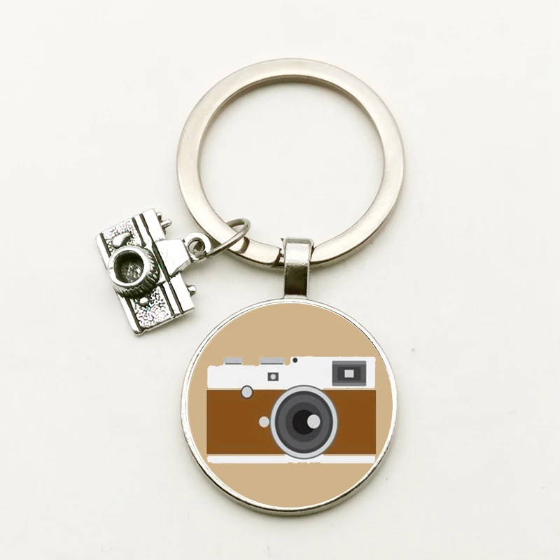 New Retro Camera Glass Convex Round Keyring Fashion Model Pendant Keychain Photos Gift Cute Pattern Souvenir Charm Bag Men Women