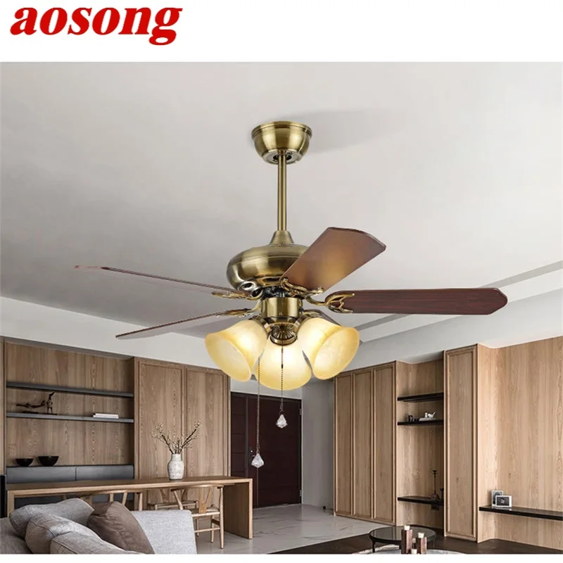 AOSONG Modern LED Ceiling Fan Light With Remote Control Wooden Fan Blade 220V 110V For Home Dining Room Bedroom Restaurant