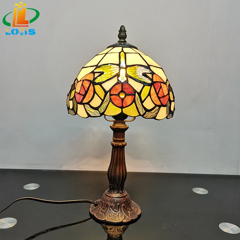 8 Inch American Style Small Table Lamp Tiffany Bedside Study Bar Stained Glass Welding Process Night Light E27 110V Metal Base