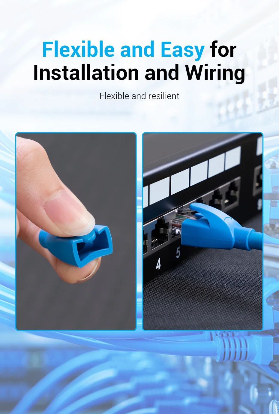 Vention RJ45 Zugentlastung Stiefel Ethernet RJ45 Stecker Stiefel Stecker Abdeckung 50PCS RJ45 Stiefel Kappe Abdeckung für CAT5E/6 Ethernet Kabel – Detail 9