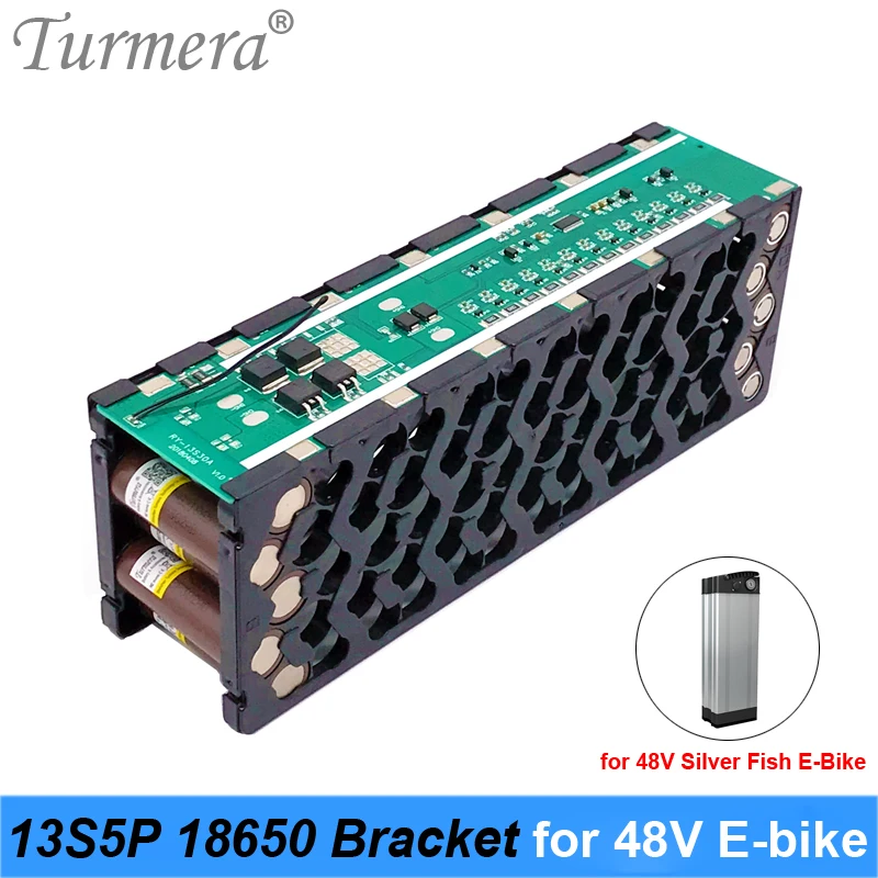 Turmera 48V Silver Fish Battery 13S5P 18650 Holder with 13S 15A Balancing BMS Welding Nickel for 52V Electric Bike Battery Use